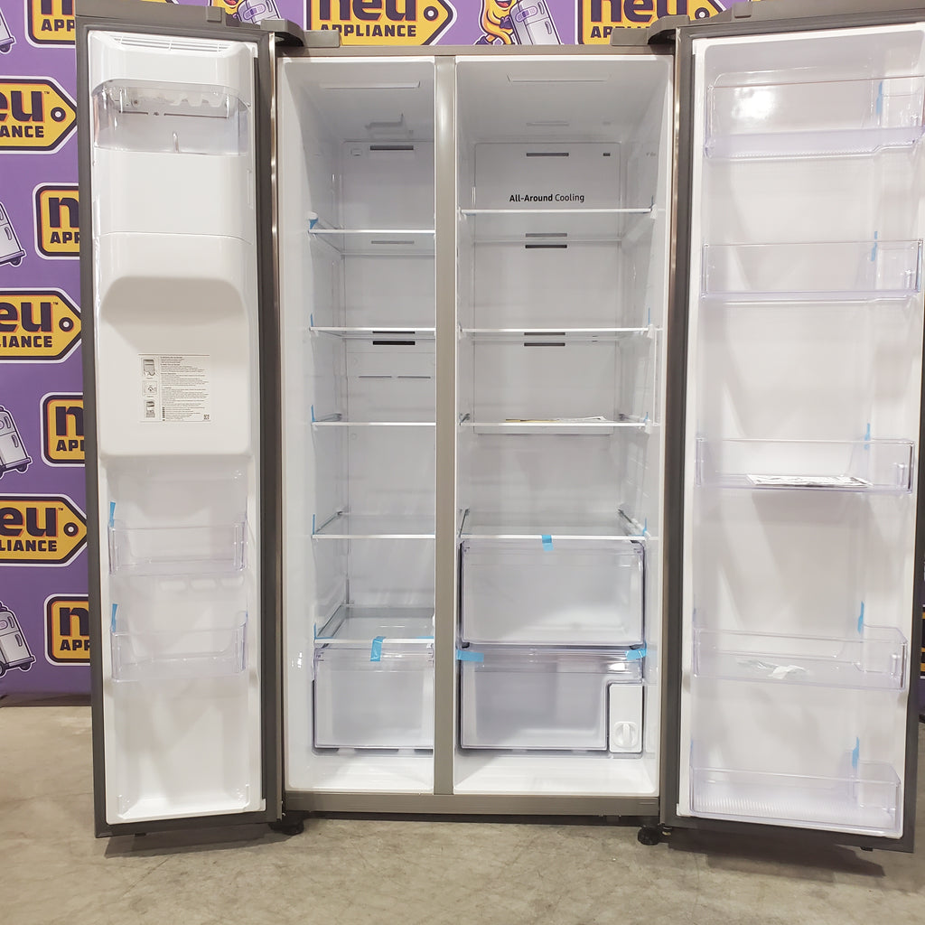 Pictures of Samsung 27.4-cu ft Side-by-Side Refrigerator with Ice Maker in Fingerprint Resistant Stainless Steel 4SD414 - RS27T5200SR - Scratch & Dent (Moderate) - Neu Appliance Outlet - Discount Appliance Outlet in Austin, Tx