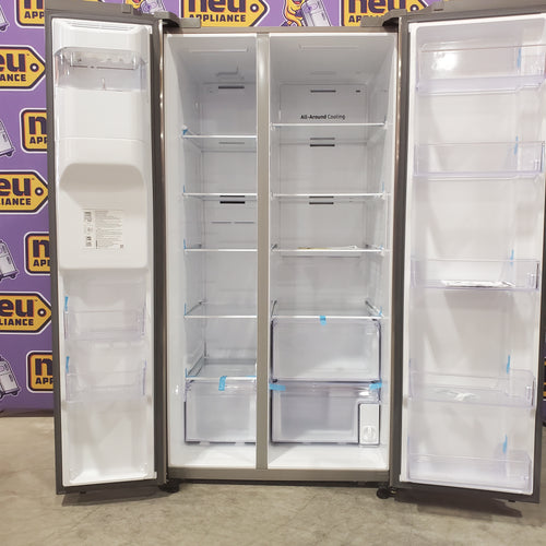 Pictures of Samsung 27.4-cu ft Side-by-Side Refrigerator with Ice Maker in Fingerprint Resistant Stainless Steel 4SD414 - RS27T5200SR - Scratch & Dent (Moderate) - Neu Appliance Outlet - Discount Appliance Outlet in Austin, Tx