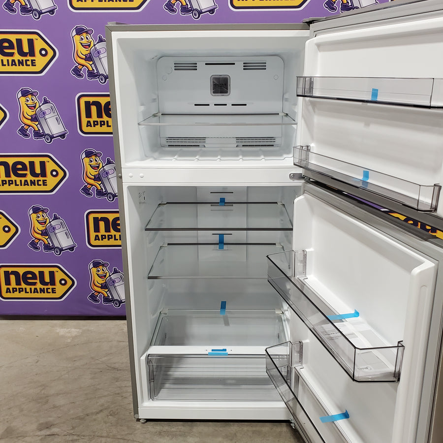 Midea 14 cu. ft. Garage Ready Top-Freezer Refrigerator in Stainless Steel 22231SD318 - MRT14D2BST - Scratch & Dent (Major)