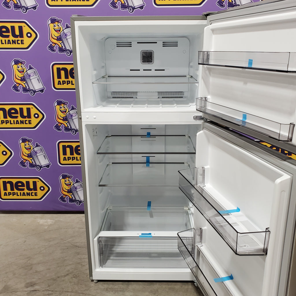 Pictures of Midea 14 cu. ft. Garage Ready Top-Freezer Refrigerator in Stainless Steel 22231SD318 - MRT14D2BST - Scratch & Dent (Major) - Neu Appliance Outlet - Discount Appliance Outlet in Austin, Tx