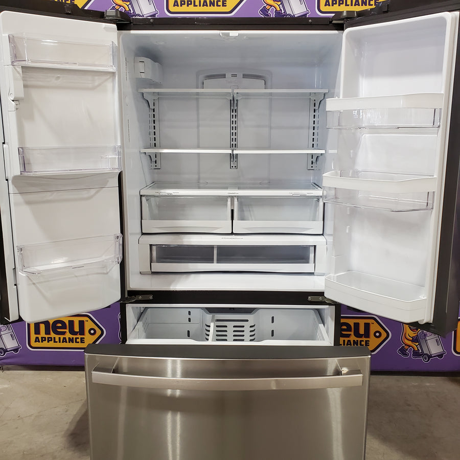 GE ENERGY STAR 22.1 Cu. Ft. Counter-Depth Fingerprint Resistant French-Door Refrigerator GYE22GYNFS - Scratch & Dent (Moderate)