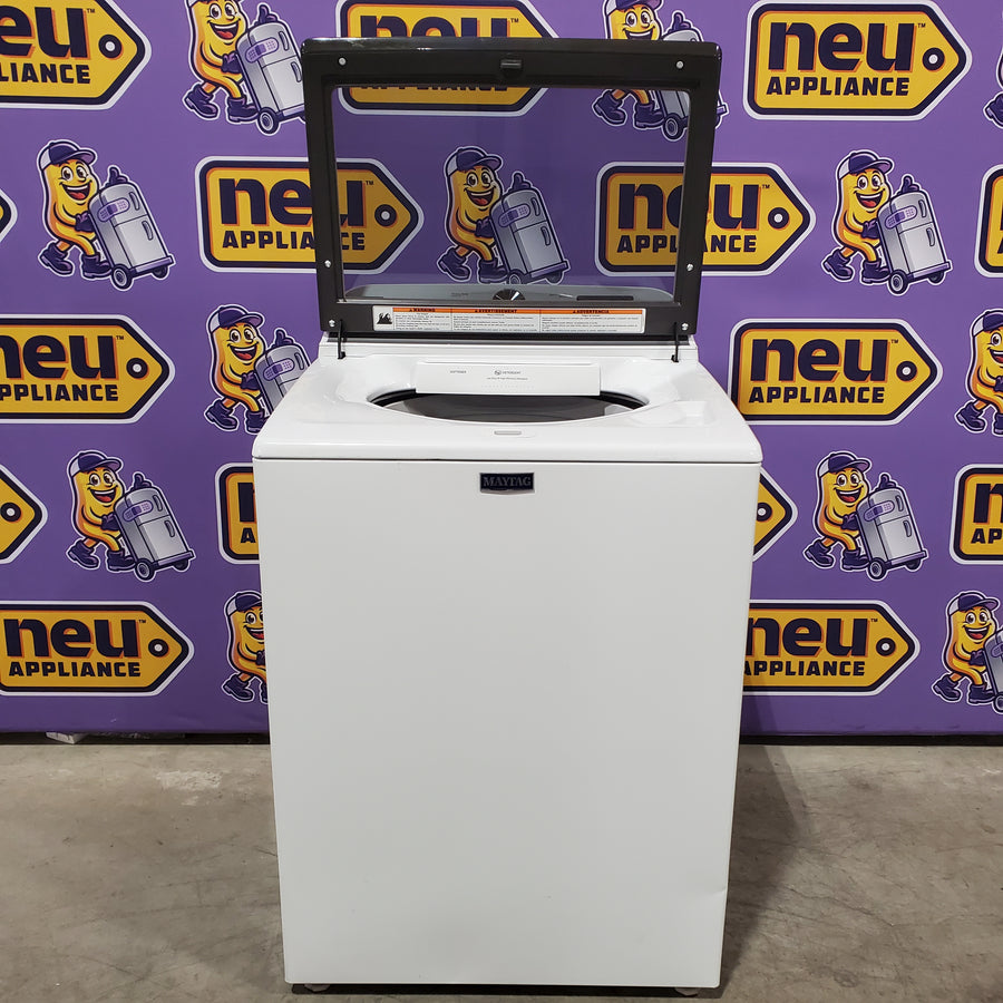 Maytag Top Load 4.8 cu ft Washer with Deep Fill and Slow-Close Glass Lid MVW6200KW - Scratch & Dent (Minor) and Maytag 7.0 cu ft Electric Dryer with Moisture Sensing and Quick Dry Cycle 16200 - MED6200KW - Scratch & Dent (Moderate)