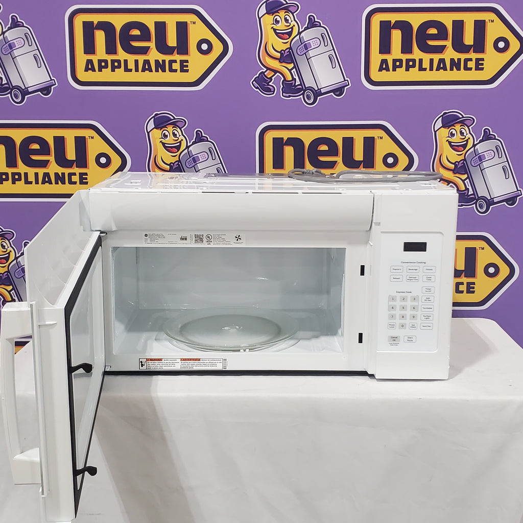 GE 1.6 cu. ft. Over the Range Microwave in White with 13.5 inch Defrost Options 25SA242 - JVM3160DFWW - Open Box
