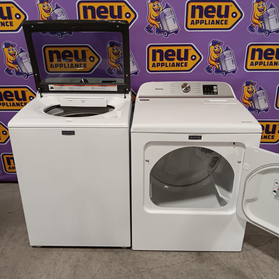 Maytag Top Load 4.8 cu ft Washer with Deep Fill and Slow-Close Glass Lid MVW6200KW - Scratch & Dent (Major) and Maytag 7.0 cu. ft Top Load Gas Dryer with Moisture Sensing 16192 - MGD6200KW - Scratch and Dent (Moderate)