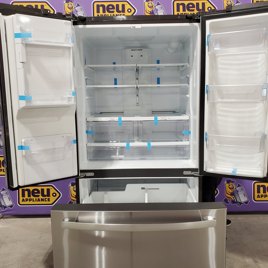 GE Energy Star 3 Door French Door 27.7 Cu. Ft. Refrigerator with TwinChill Evaporators in Fingerprint Resistant Stainless Steel GFE28GYNFS - Scratch & Dent (Major)