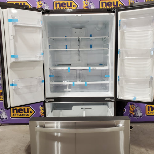 Pictures of GE Energy Star 3 Door French Door 27.7 Cu. Ft. Refrigerator with TwinChill Evaporators in Fingerprint Resistant Stainless Steel 31134SD217 - GFE28GYNFS - Scratch & Dent (Major) - Neu Appliance Outlet - Discount Appliance Outlet in Austin, Tx