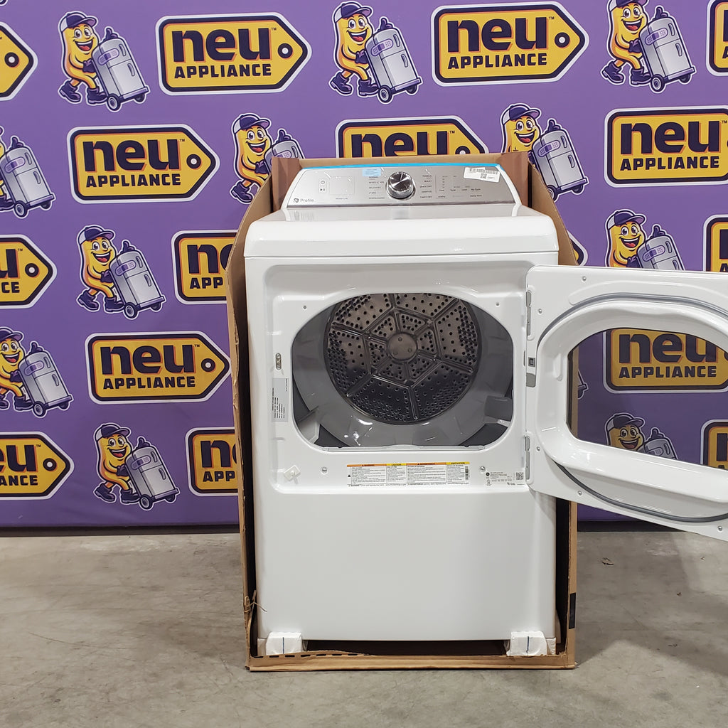 GE Profile 5.0 cu. ft. High-Efficiency Smart Top Load Washer in White with Microban Technology PTW600BSRWS - Scratch & Dent (Minor) and GE Profile 7.4 cu. ft. Capacity Electric Dryer with Sanitize Cycle and Sensor Dry 16052 - PTD60EBSRWS - New in Box