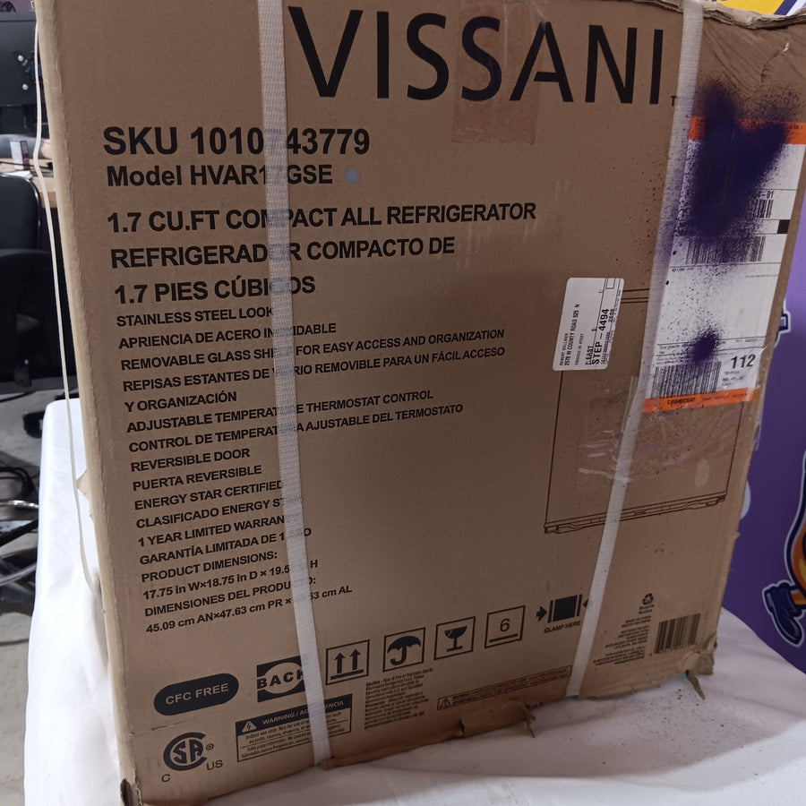 Vissani 1.7 cu. ft. Mini Refrigerator in Stainless Steel, ENERGY STAR HVAR17GSE - New in Box