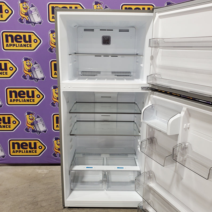 Midea 18 Cu. Ft. Stainless Garage Ready Top Freezer Refrigerator in Stainless Steel 22231SD328 - MRT18D3BST - Scratch & Dent (Major)
