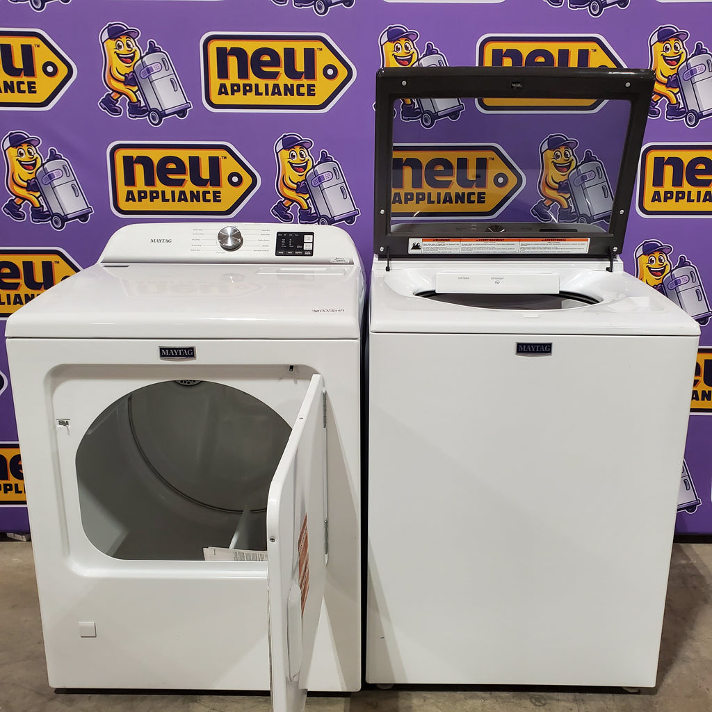 Pictures of Maytag Top Load 4.8 cu ft Washer with Deep Fill and Slow-Close Glass Lid MVW6200KW - Scratch & Dent (Minor) and Maytag 7.0 cu. ft Top Load Gas Dryer with Moisture Sensing 16198 - MGD6200KW - Scratch and Dent (Minor) - Neu Appliance Outlet - Discount Appliance Outlet in Austin, Tx