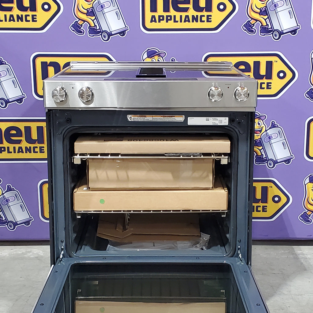 Pictures of KitchenAid 30-Inch 4-Element Electric Downdraft Slide-In Range in Stainless Steel 24SD035 - KSEG950ESS - Open Box - Neu Appliance Outlet - Discount Appliance Outlet in Austin, Tx