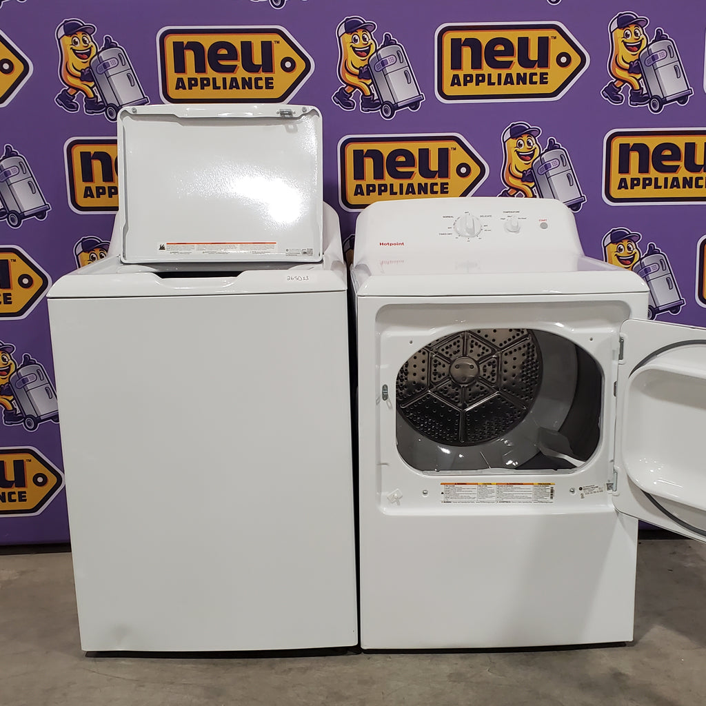 Pictures of Hotpoint® 4.0 cu. ft. Capacity Washer with Cold Plus and Water Level Control HTW265ASWWW - Scratch & Dent (Moderate) and Hotpoint® 6.2 cu. ft. vented Electric Dryer with Auto Dry 16102 - HTX26EASWWW - Scratch & Dent (Moderate) - Neu Appliance Outlet - Discount Appliance Outlet in Austin, Tx