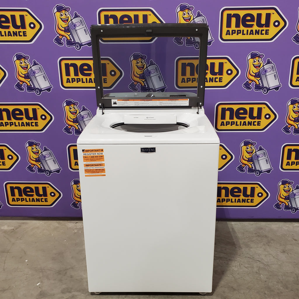 Pictures of Maytag Top Load 4.8 cu ft Washer with Deep Fill and Slow-Close Glass Lid MVW6200KW - Scratch & Dent (Minor) and Maytag 7.0 cu ft Electric Dryer with Moisture Sensing and Quick Dry Cycle 16160 - MED6200KW - Scratch & Dent (Minor) - Neu Appliance Outlet - Discount Appliance Outlet in Austin, Tx