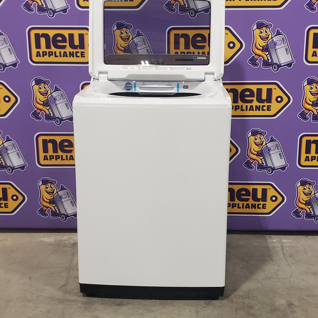 Pictures of Samsung White Top Load 5.0 Cu. Ft. Washer with Super Speed WA50R5400AW - Certified Refurbished and Samsung Front Load Electric Dryer with with Steam Sanitize+ 16111 - DVE52A5500W - Scratch & Dent (Minor) - Neu Appliance Outlet - Discount Appliance Outlet in Austin, Tx