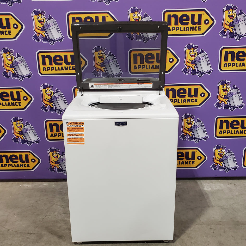 Pictures of Maytag Top Load 4.8 cu ft Washer with Deep Fill and Slow-Close Glass Lid MVW6200KW - Scratch & Dent (Minor) and Maytag 7.0 cu ft Electric Dryer with Moisture Sensing and Quick Dry Cycle 16159 - MED6200KW - Scratch & Dent (Minor) - Neu Appliance Outlet - Discount Appliance Outlet in Austin, Tx