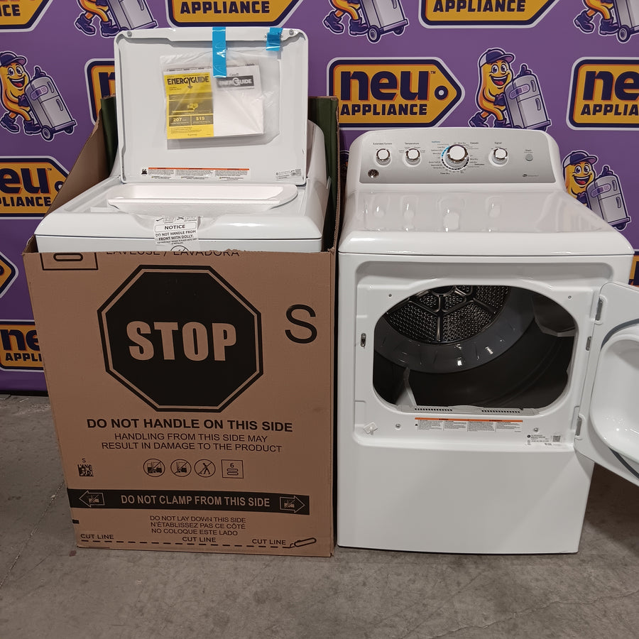 GE White Top Load 4.0 Cu. Ft. Capacity Washer with Stainless Steel Wash Basket GTW325ASWWW - New in Box and  GE ENERGY STAR 7.4 cu. ft. Capacity Aluminized Alloy Drum Electric Dryer with Sensor Dry  16280 - GTD65EBSJWS - Certified Refurbished