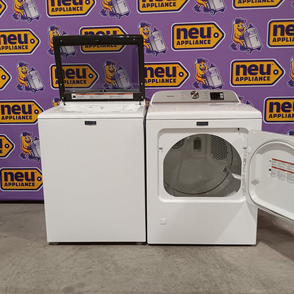 Pictures of Maytag Top Load 4.8 cu ft Washer with Deep Fill and Slow-Close Glass Lid MVW6200KW - Scratch & Dent (Minor) and Maytag 7.0 cu. ft Top Load Gas Dryer with Moisture Sensing 16153 - MGD6200KW - Open Box - Neu Appliance Outlet - Discount Appliance Outlet in Austin, Tx