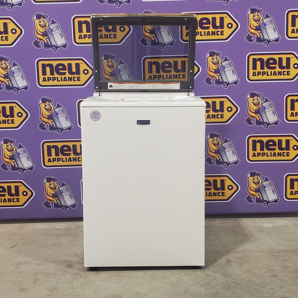 Pictures of Maytag White Smart Top Load 5.3 Cu. Ft. Washer with Extra Power and Built- In Faucet MVW7230HW - Certified Refurbished and Maytag White Smart Electric 7.4 Cu. Ft. Dryer with Extra Power MED7230HW - New in Box - Neu Appliance Outlet - Discount Appliance Outlet in Austin, Tx