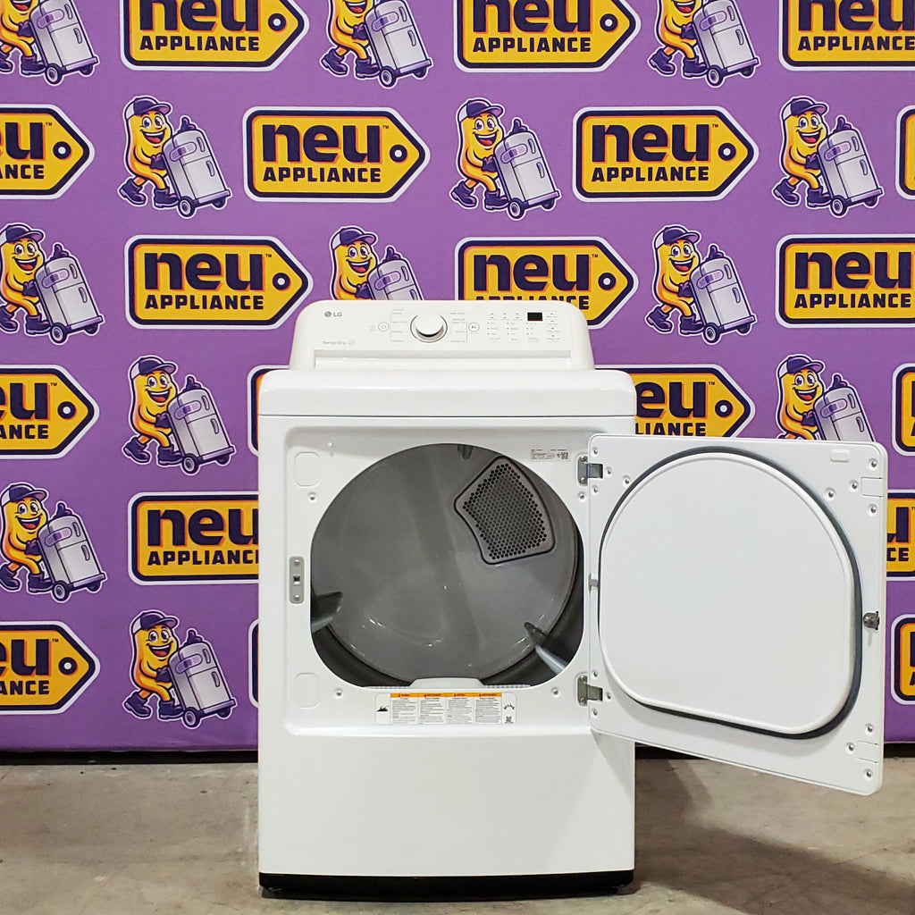 LG White Top Load 4.5 Cu. Ft. Washer with NeveRust Drum and TurboDrum Technology WT7000CW - New in Box and LG 7.3 cu. ft. Ultra Large High Efficiency Electric Dryer in White 16067 - DLE7000W - Scratch & Dent (Minor)