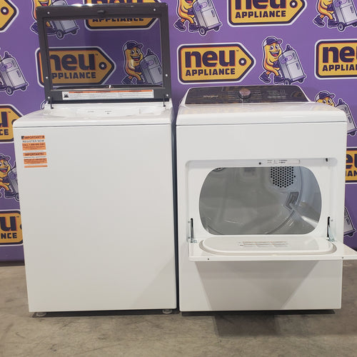 Whirlpool 5.2–5.3 Cu. Ft. Top Load Washer in White with Removable Agitator WTW6157PW - Open Box and Whirlpool 7.0 cu. ft. Electric Dryer with Hamper Door 16062 - WED5010LW - Open Box