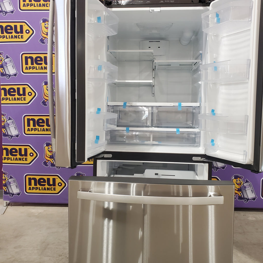 GE 33" Wide Stainless Steel ENERGY STAR 24.7 Cu. Ft. French-Door Refrigerator with Ice Maker and Water Dispenser 3SD883 - GNE25JYKFS - Open Box