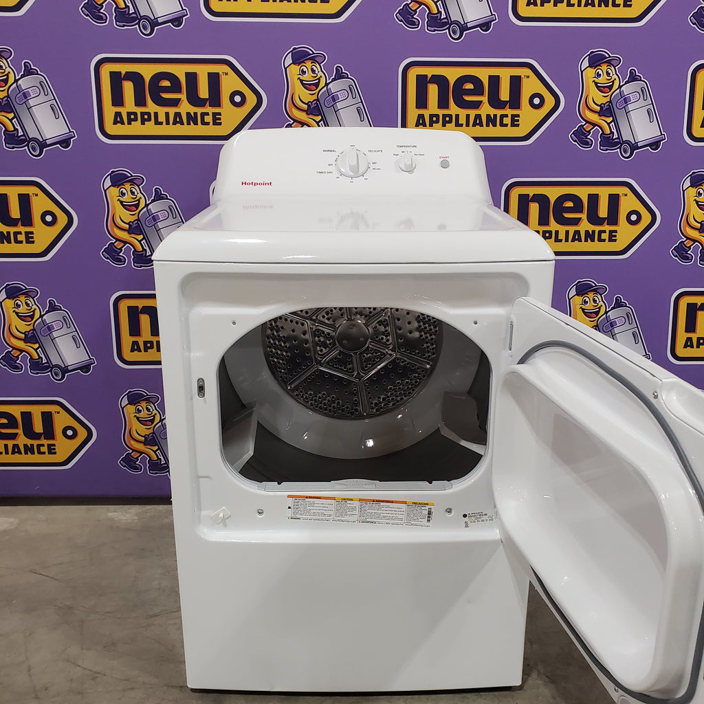 Pictures of Hotpoint® 4.0 cu. ft. Capacity Washer with Cold Plus and Water Level Control HTW265ASWWW - Scratch & Dent (Major) and Hotpoint 6.2 cu. ft. Capacity Electric Dryer with Up To 120 ft. Venting and Shallow Depth 16177 - HTX26EASWWW - Scratch & Dent (Minor) - Neu Appliance Outlet - Discount Appliance Outlet in Austin, Tx