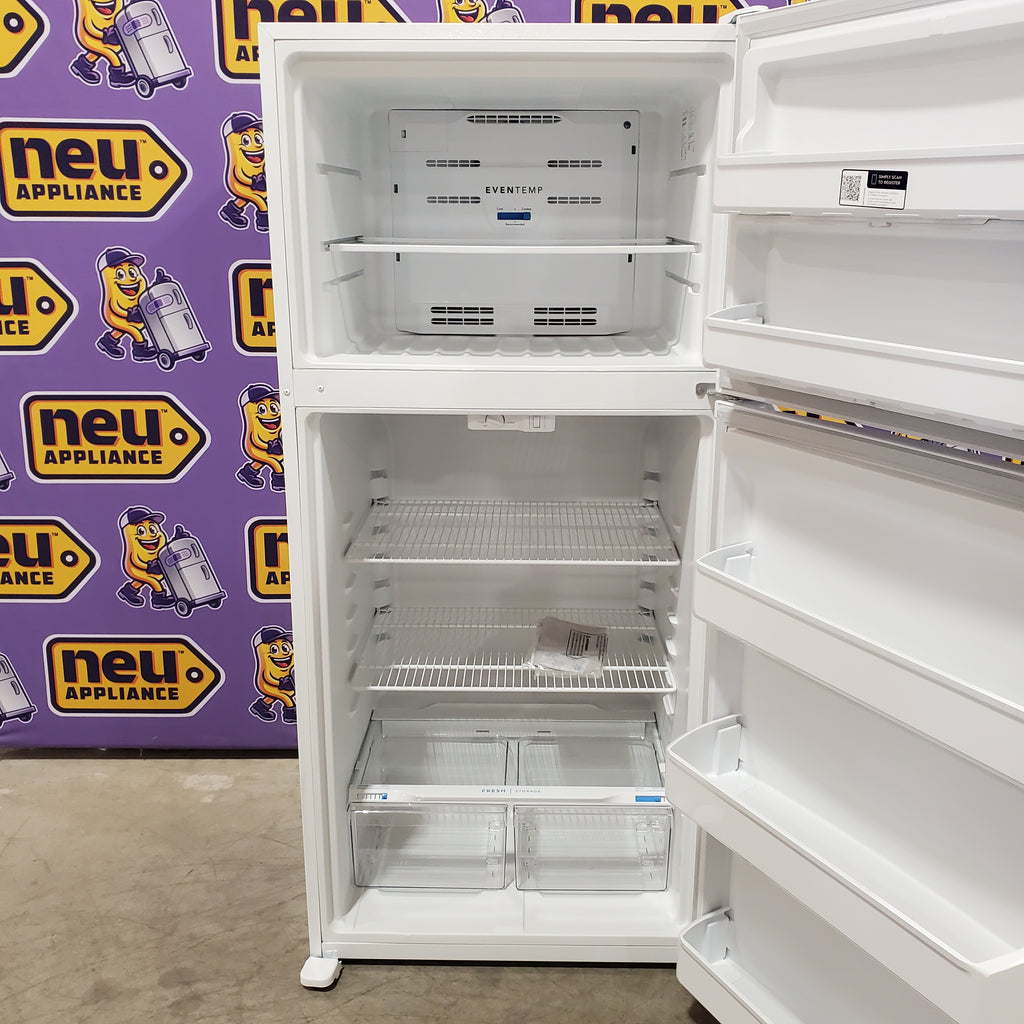 Pictures of Frigidaire 30" Wide Garage Ready Top Freezer 18 Cu. Ft. Refrigerator with EvenTemp Cooling System and Spacious Interior Storage in White 22132SD137 - FFTR1814WW - Scratch & Dent (Major) - Neu Appliance Outlet - Discount Appliance Outlet in Austin, Tx