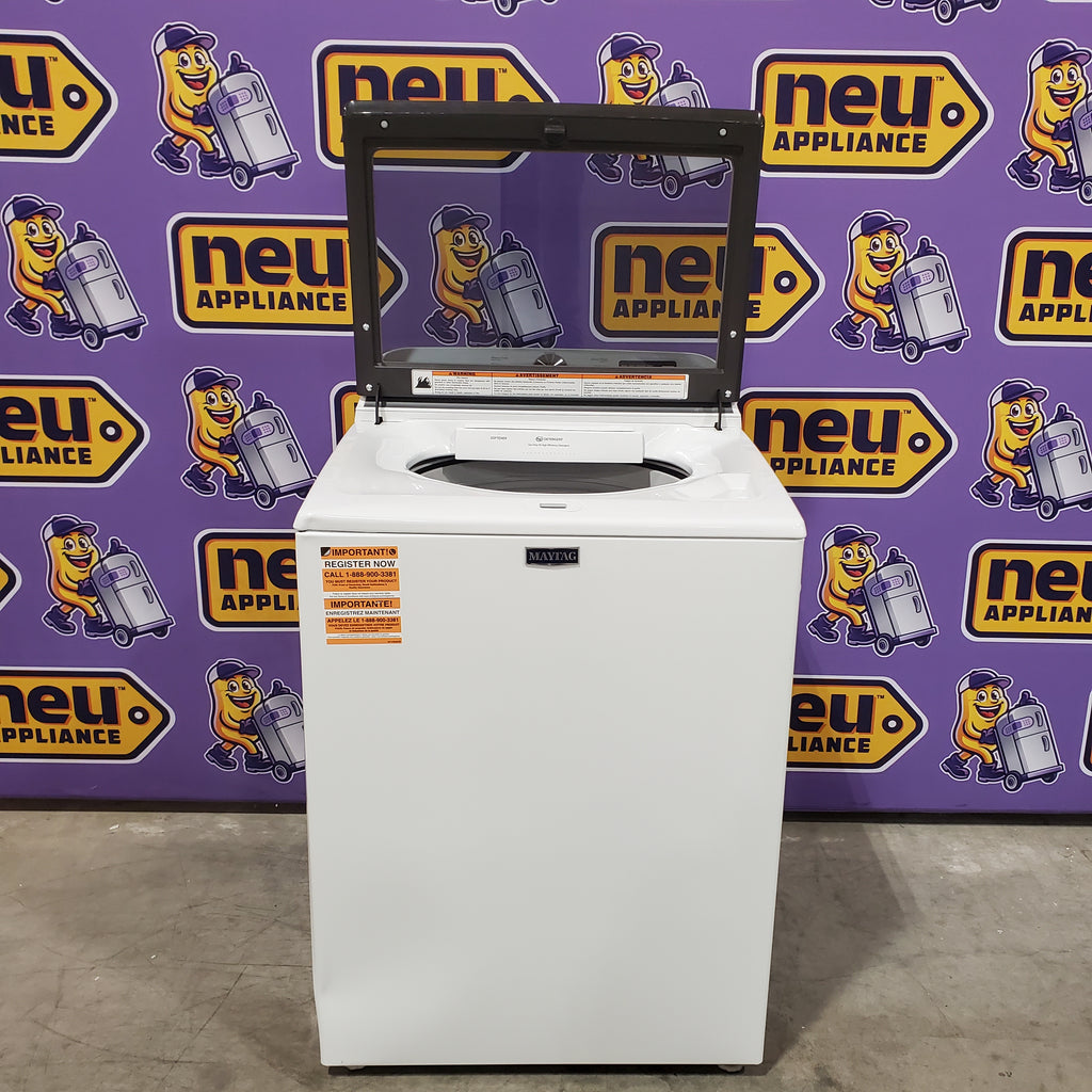 Pictures of Maytag Top Load 4.8 cu ft Washer with Deep Fill and Slow-Close Glass Lid MVW6200KW - Scratch & Dent (Minor) and Maytag 7.0 cu ft Electric Dryer with Moisture Sensing and Quick Dry Cycle 16158 - MED6200KW - Scratch & Dent (Minor) - Neu Appliance Outlet - Discount Appliance Outlet in Austin, Tx
