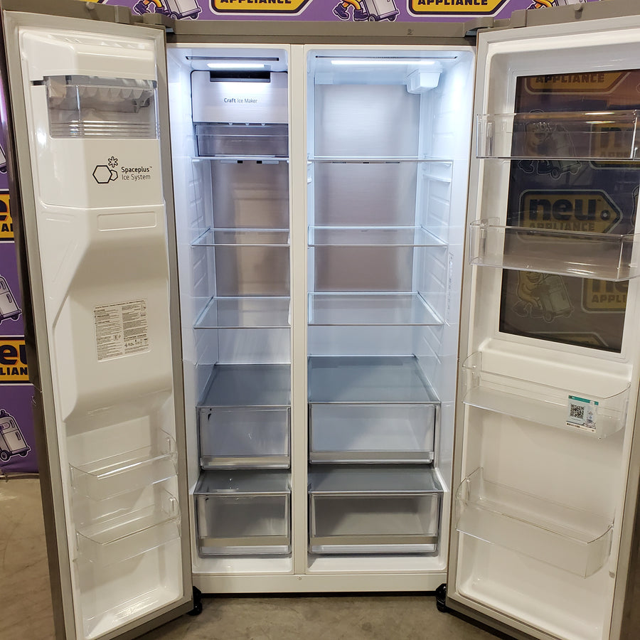 LG ENERGY STAR 27 cu. ft. Side by Side Refrigerator with Edge-to-Edge InstaView in Print Proof Stainless Steel - 22136SD337 - LRSOS2706S - Scratch & Dent (Moderate)