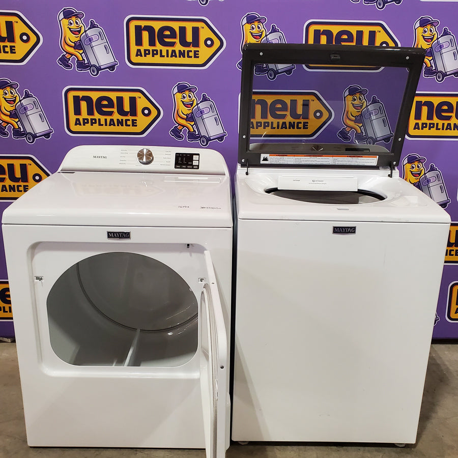 Maytag Top Load 4.8 cu ft Washer with Deep Fill and Slow-Close Glass Lid MVW6200KW - Scratch & Dent (Minor) and Maytag 7.0 cu ft Electric Dryer with Moisture Sensing and Quick Dry Cycle 16194 - MED6200KW - Scratch & Dent (Minor)