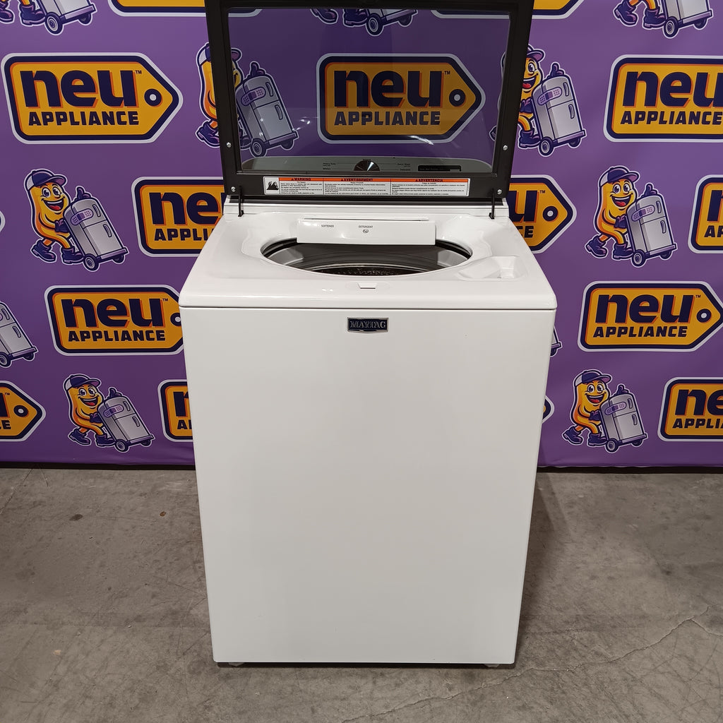 Pictures of Maytag Top Load 4.8 cu ft Washer with Deep Fill and Slow-Close Glass Lid MVW6200KW - Scratch & Dent (Major) and Maytag 7.0 cu. ft Top Load Gas Dryer with Moisture Sensing 16192 - MGD6200KW - Scratch and Dent (Moderate) - Neu Appliance Outlet - Discount Appliance Outlet in Austin, Tx