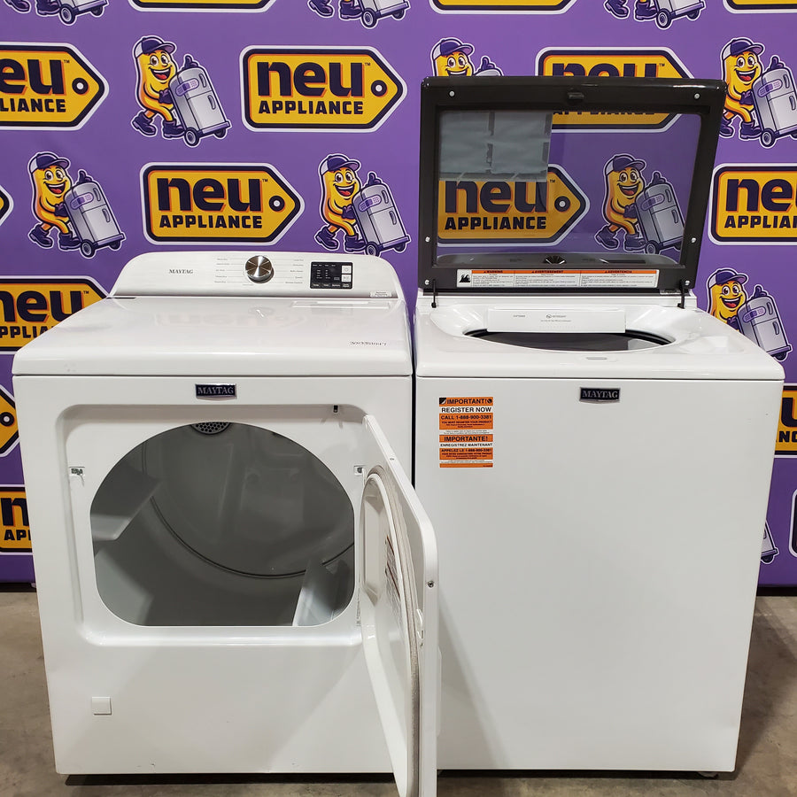 Maytag Top Load 4.8 cu ft Washer with Deep Fill and Slow-Close Glass Lid MVW6200KW - Scratch & Dent (Moderate) and Maytag 7.0 cu. ft Top Load Gas Dryer with Moisture Sensing 16199 - MGD6200KW - Scratch and Dent (Moderate)