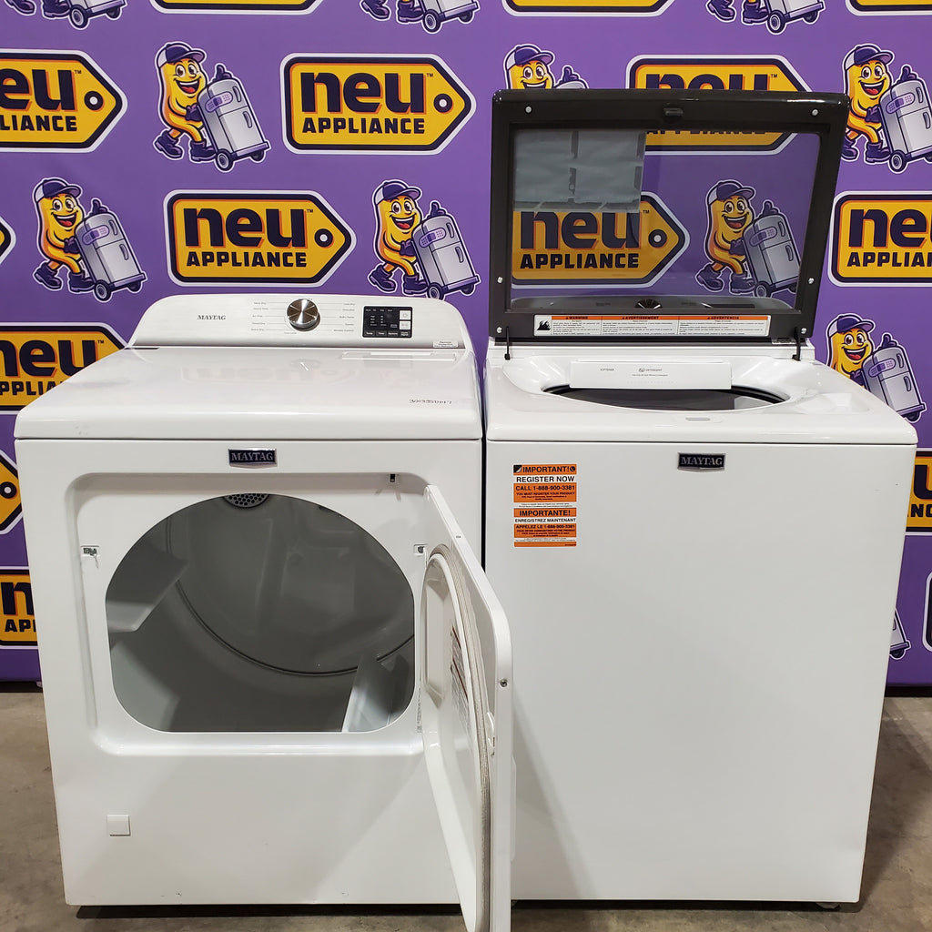 Pictures of Maytag Top Load 4.8 cu ft Washer with Deep Fill and Slow-Close Glass Lid MVW6200KW - Scratch & Dent (Moderate) and Maytag 7.0 cu. ft Top Load Gas Dryer with Moisture Sensing 16199 - MGD6200KW - Scratch and Dent (Moderate) - Neu Appliance Outlet - Discount Appliance Outlet in Austin, Tx