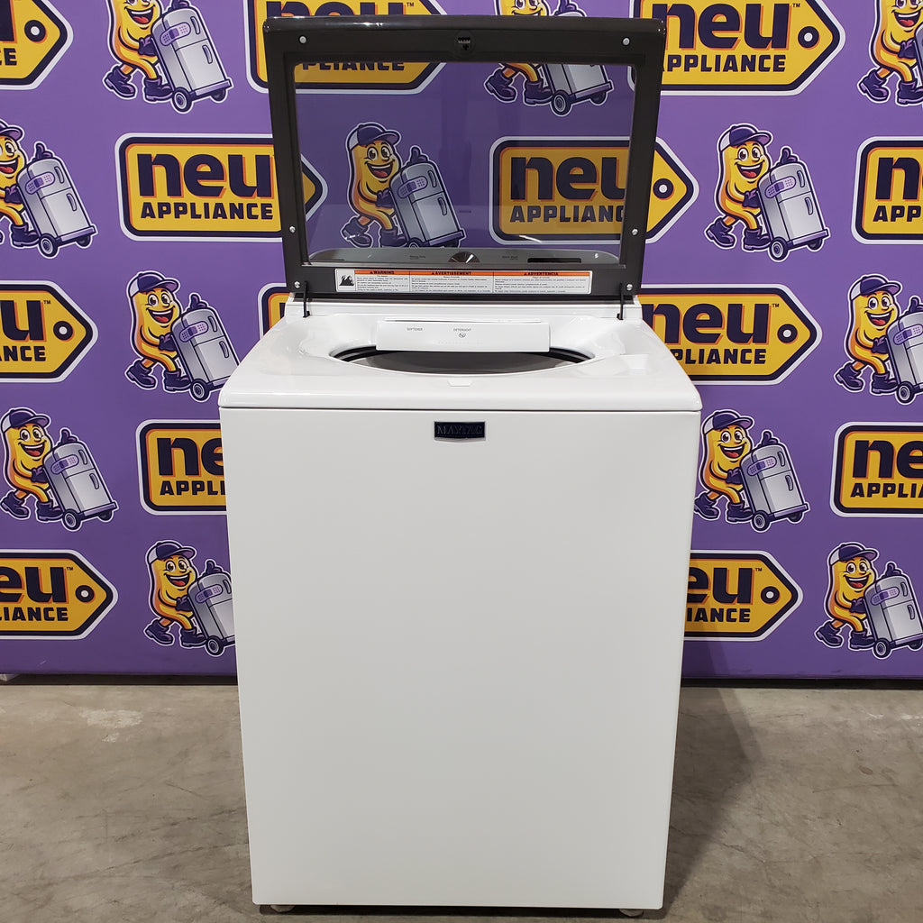 Pictures of Maytag Top Load 4.8 cu ft Washer with Deep Fill and Slow-Close Glass Lid MVW6200KW - Scratch & Dent (Minor) and Maytag 7.0 cu. ft Top Load Gas Dryer with Moisture Sensing 16223 - MGD6200KW - Scratch and Dent (Moderate) - Neu Appliance Outlet - Discount Appliance Outlet in Austin, Tx