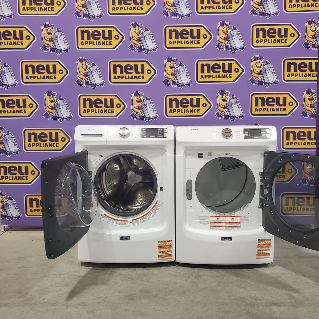 Pictures of Maytag 4.5 cu. ft. Front Load Washer with Extra Power and 12-Hr Fresh Spin™ Option MHW5630HW - Scratch & Dent (Minor) and Maytag Front Load 7.3 Cu. Ft. Electric Dryer with Extra Power and Quick Dry Cycle MED5630HW - Scratch & Dent (Minor) - Neu Appliance Outlet - Discount Appliance Outlet in Austin, Tx