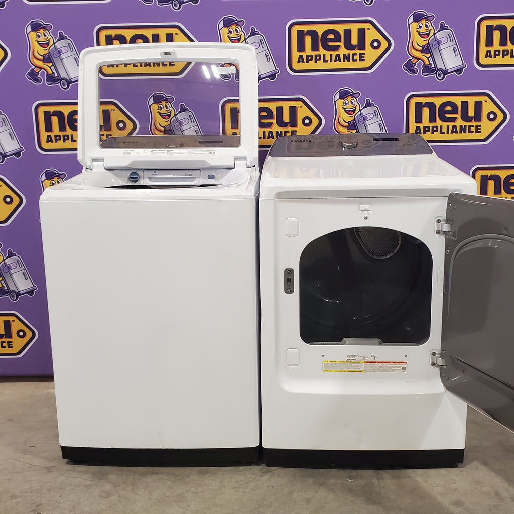 Samsung White Top Load 5.0 Cu. Ft. Washer with Active Water Jet 16096 - WA50R5200AW - Certified Refurbished and Samsung White Electric 7.4 Cu. Ft. Dryer with Sensor Dry 16085 - DVE50R5200W - Certified Refurbished