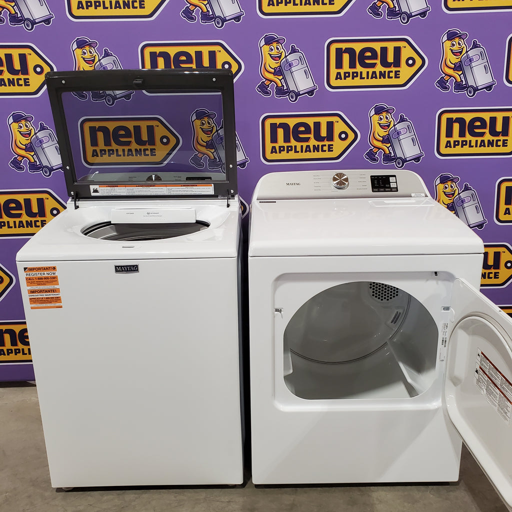 Pictures of Maytag Top Load 4.8 cu ft Washer with Deep Fill and Slow-Close Glass Lid MVW6200KW - Scratch & Dent (Minor) and Maytag 7.0 cu. ft Top Load Gas Dryer with Moisture Sensing 16226 - MGD6200KW - Scratch and Dent (Minor) - Neu Appliance Outlet - Discount Appliance Outlet in Austin, Tx