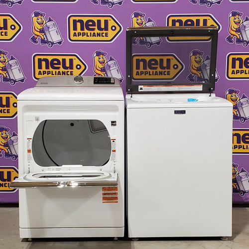 Pictures of Maytag 4.7 cu. ft. Smart Top Load Washing Machine with Extra Power Button and Deep Fill option MVW6230HW - Open Box and Maytag ENERGY STAR Smart Capable 7.4 cu. ft. Electric Steam Dryer with Extra Power Button MED7230HW - Open Box - Neu Appliance Outlet - Discount Appliance Outlet in Austin, Tx