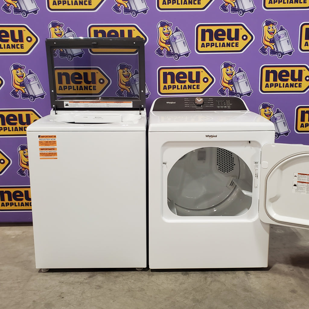 5.2–5.3 Cu. Ft. Whirlpool® Top Load Washer in White with Removable Agitator WTW6157PW - Open Box and 7.0 Cu. Ft. Whirlpool® Top Load Electric Dryer in White with Moisture Sensor 16079 - WED6150PW - Scratch & Dent (Minor)