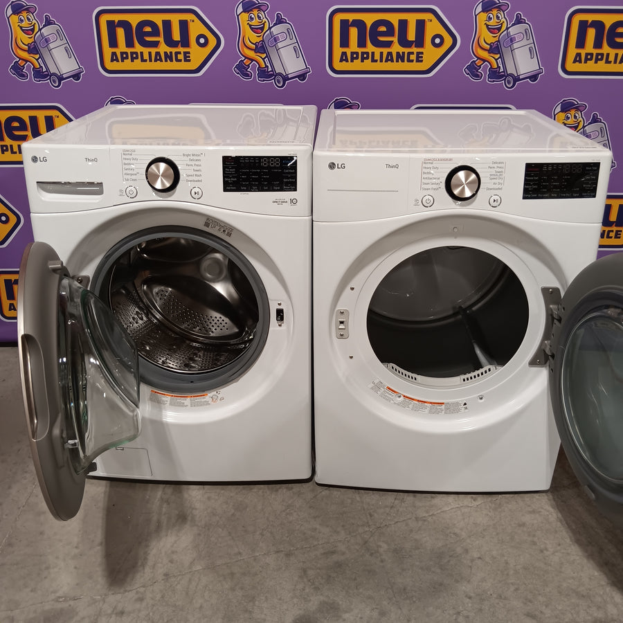 LG 4.5 cu. ft. Front Load Washer with Steam and Built-In Intelligence in White WM4000HWA - Scratch & Dent (Minor) and LG 7.4 cu. ft. Front Load Electric Dryer with TurboSteam and Sensor Dry Technology in White 16237 - DLEX4000W - Scratch & Dent (Moderate)