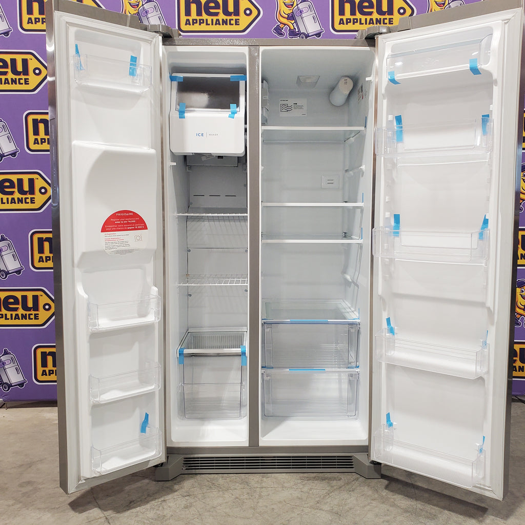 Pictures of Frigidaire 25.6 cu. ft. ENERGY STAR Side by Side Refrigerator with Exterior Water and Ice Dispenser in Stainless Steel FRSS2623AS - Open Box - Neu Appliance Outlet - Discount Appliance Outlet in Austin, Tx