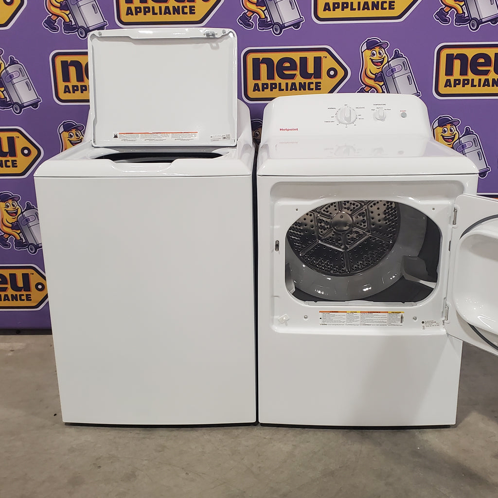Hotpoint® 4.0 cu. ft. Capacity Washer with Cold Plus and Water Level Control HTW265ASWWW - Scratch & Dent (Minor) and Hotpoint® 6.2 cu. ft. vented Electric Dryer with Auto Dry 16145 - HTX26EASWWW - Certified Refurbished
