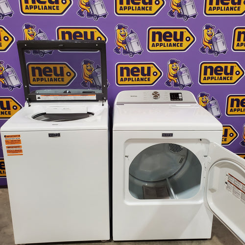 Pictures of Maytag Top Load 4.8 cu ft Washer with Deep Fill and Slow-Close Glass Lid MVW6200KW - Scratch & Dent (Minor) and Maytag 7.0 cu ft Electric Dryer with Moisture Sensing and Quick Dry Cycle 16160 - MED6200KW - Scratch & Dent (Minor) - Neu Appliance Outlet - Discount Appliance Outlet in Austin, Tx