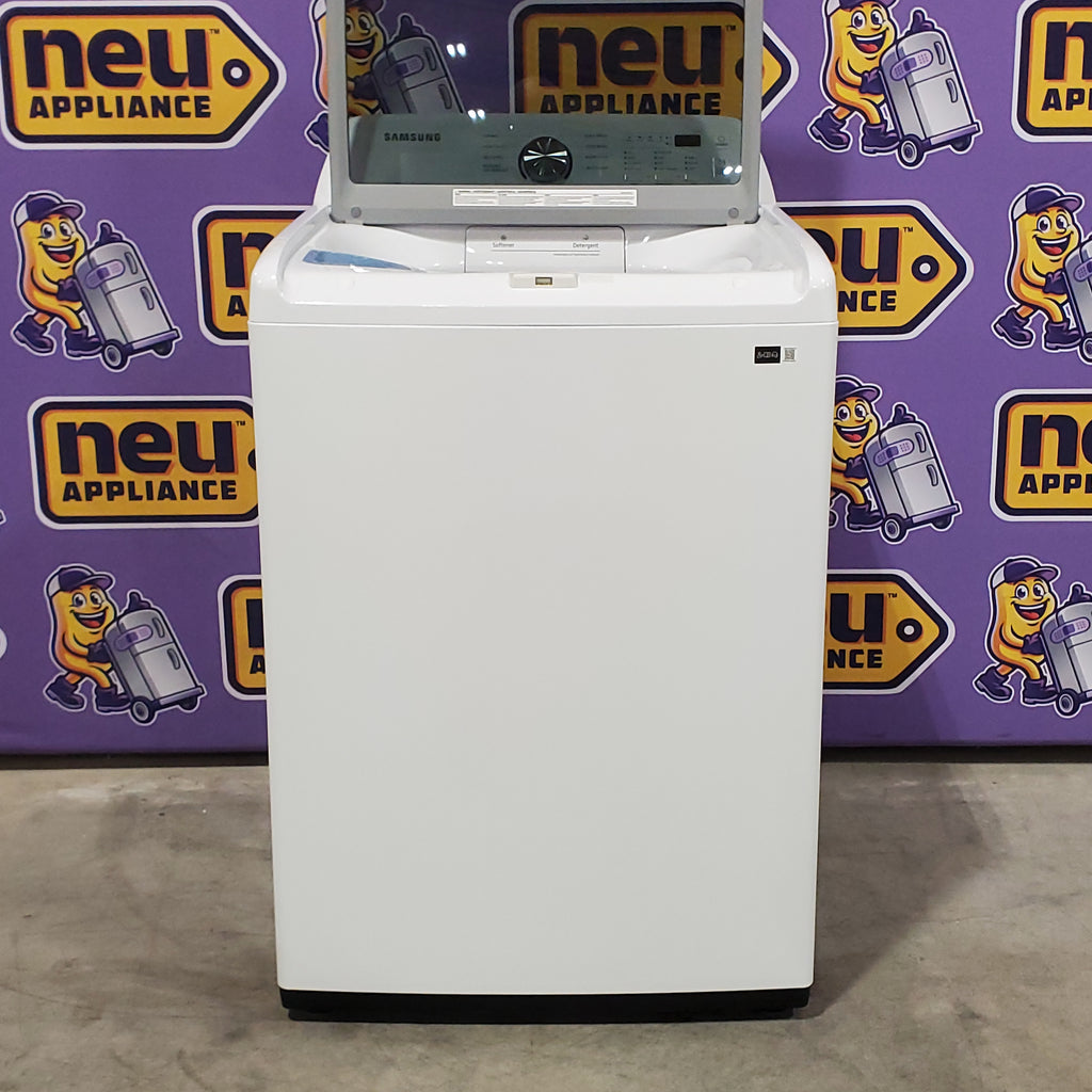 Pictures of Samsung 4.5 cu. ft. Top Load Washer with Vibration Reduction Technology+ in White WA45T3200AW - Open Box and Samsung 7.2 cu. ft. Electric Dryer with Sensor Dry in White 16125 - DVE45T3200W - Open Box - Neu Appliance Outlet - Discount Appliance Outlet in Austin, Tx