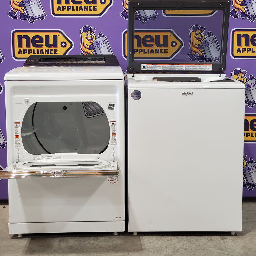 Whirlpool High Efficiency Agitator Large Top-Load Washer in White WTW5105HW - Scratch & Dent (Minor) and Whirlpool 7.4 cu. ft. Electric Dryer with Hamper Door WED8127LW - Scratch & Dent (Minor)