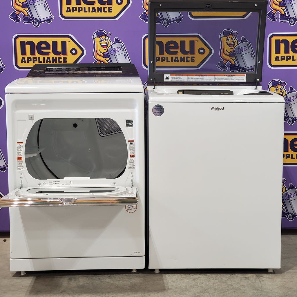 Pictures of Whirlpool High Efficiency Agitator Large Top-Load Washer in White WTW5105HW - Scratch & Dent (Minor) and Whirlpool 7.4 cu. ft. Electric Dryer with Hamper Door WED8127LW - Scratch & Dent (Minor) - Neu Appliance Outlet - Discount Appliance Outlet in Austin, Tx