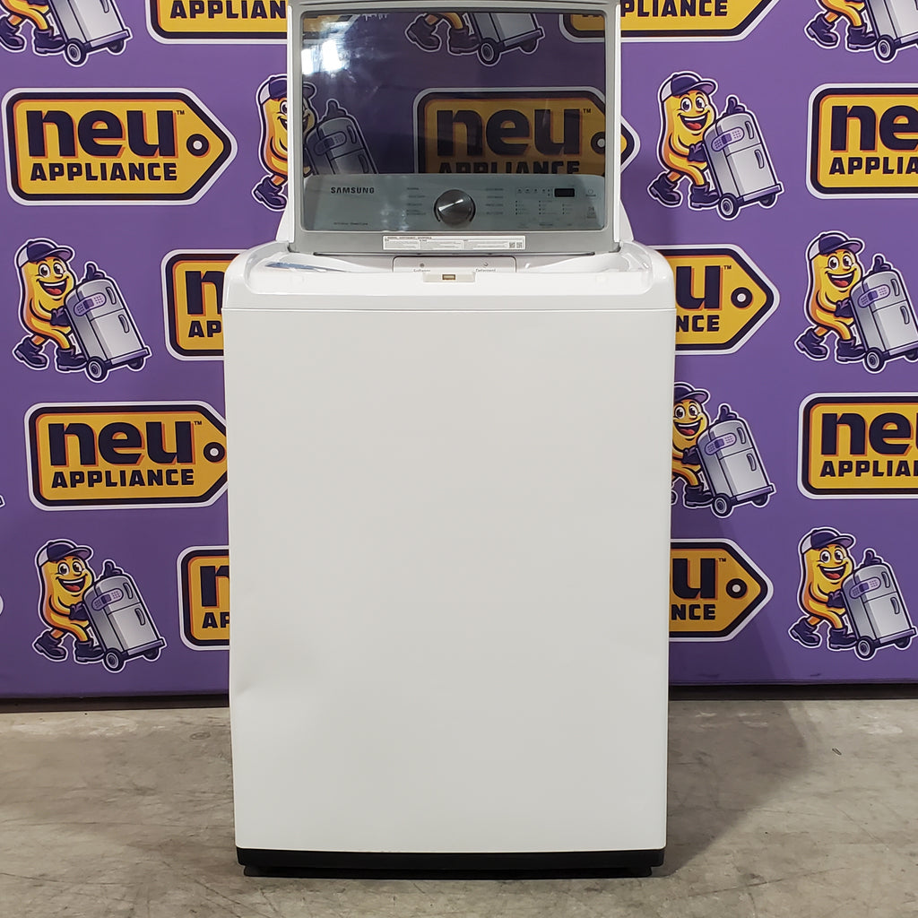 Samsung 4.5 cu. ft. Top Load Washer with Vibration Reduction Technology+ in White WA45T3200AW - Certified Refurbished and Samsung 7.2 cu. ft. Electric Dryer with Sensor Dry in White 16054 - DVE45T3200W - Open Box