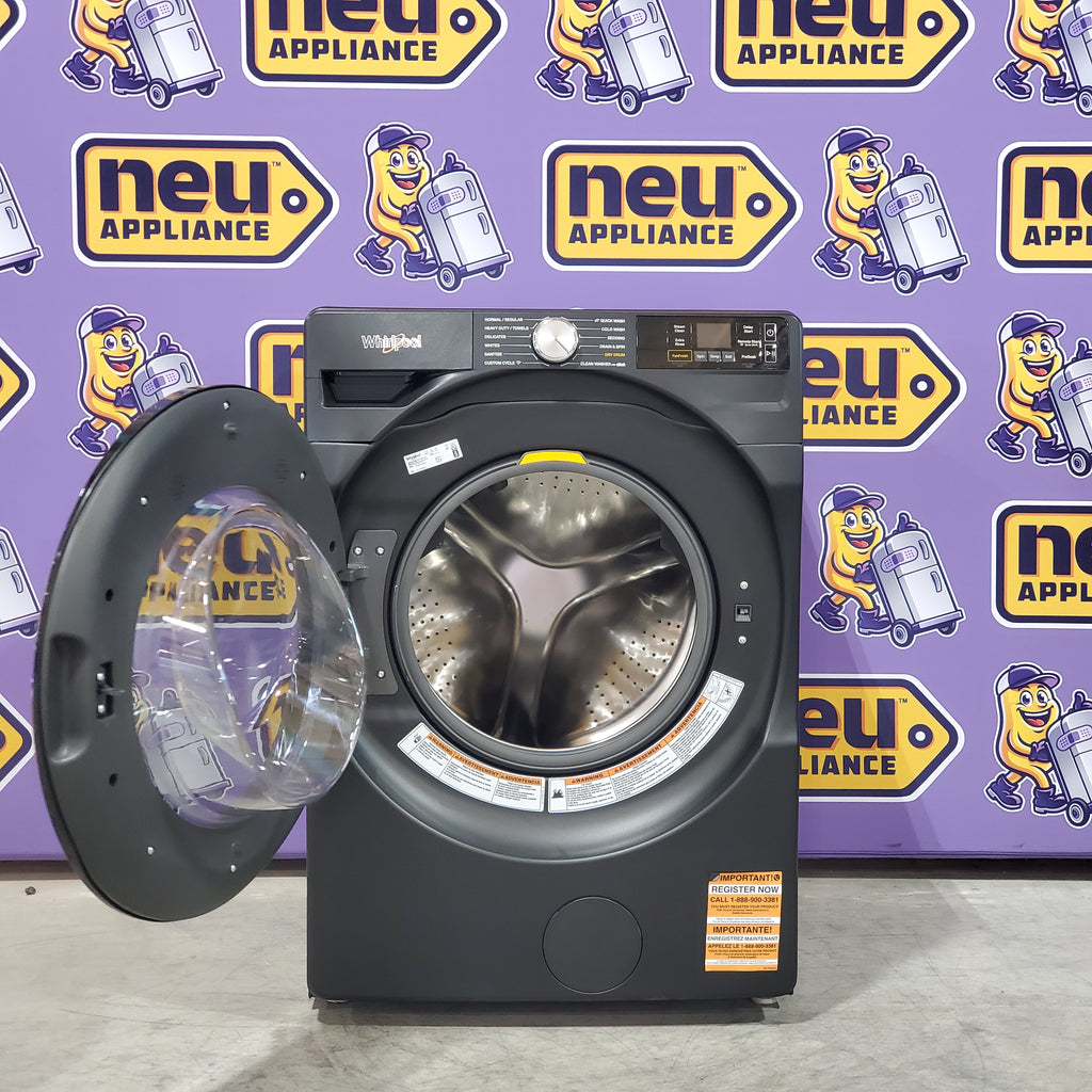 Pictures of Whirlpool 4.5 cu. ft. Smart Front Load ENERGY STAR® Washer with FreshFlow™ Vent System WFW5720RU - Scratch & Dent (Minor) and Whirlpool 7.4 cu. ft. Vented Front Load Electric Dryer in Volcano Black with Wrinkle Shield Option WED5720RU - Open Box - Neu Appliance Outlet - Discount Appliance Outlet in Austin, Tx
