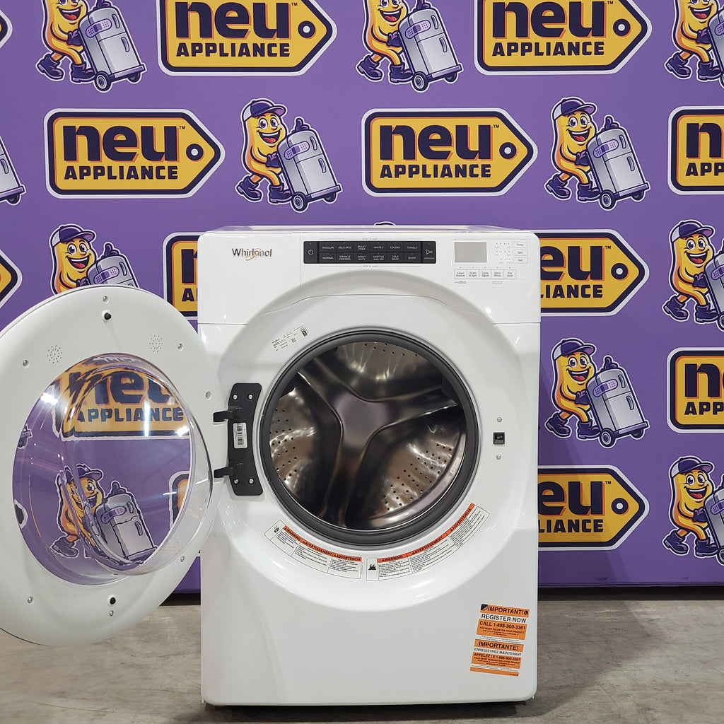 Whirlpool White Closet Depth Front Load 4.3 Cu. Ft. Washer with Intuitive Controls WFW560CHW - Scratch & Dent (Minor) and Whirlpool 7.4 cu. ft. Front Load Electric Dryer with Advanced Moisture Sensing WED5605MW - New in Box