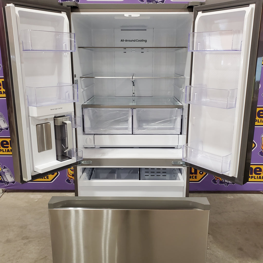 Samsung 25 cu. ft. 33" Wide Standard Depth 3-Door French Door Smart Refrigerator in Stainless Steel with Beverage Center and Dual Ice Maker 30132SD55 - RF25C5551SR - Scratch & Dent (Minor)